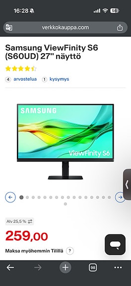Samsung ViewFinity S6 27" näyttö musta