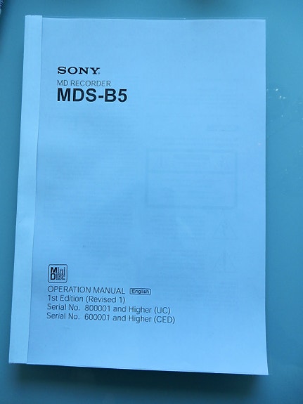 Sony Minidisc MDS-B5 manual EN