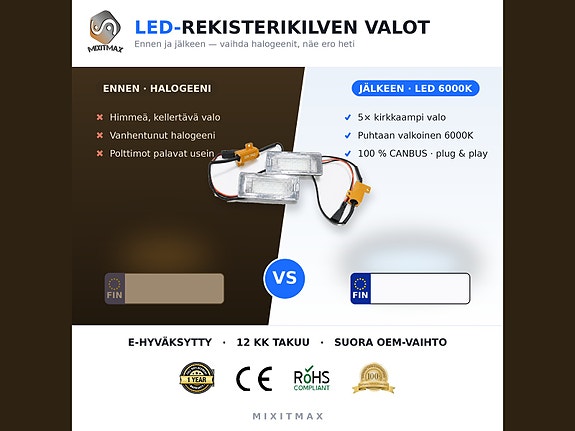 Volkswagen LED rekisterikilven valot 6000K (2kpl)