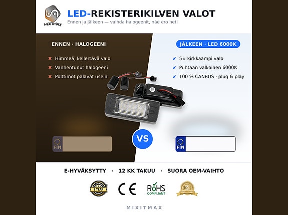 Opel Astra J / Zafira C LED rekisterikilven valot 6000K (2kpl)