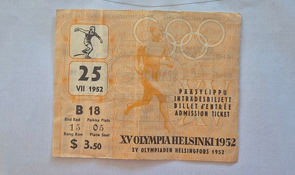 Helsinki 1952 olympialaiset pääsylippu Stadionille