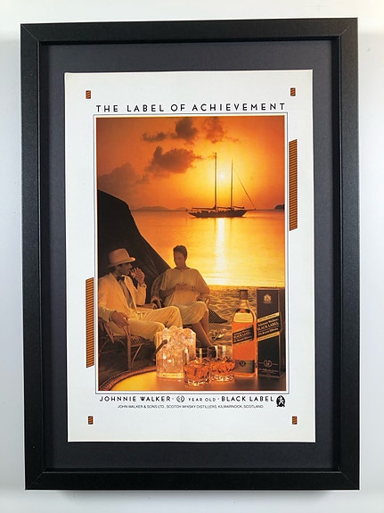 Framed 1987 Vintage Johnnie Walker Black Label Whisky Original Magazine Ad