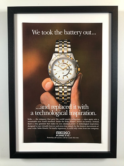 Framed 1996 Vintage Seiko Kinetic Watch Original Magazine Advertisement