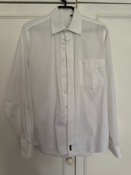 Miesten valkoinen kauluspaita, koko 37/38, S-M