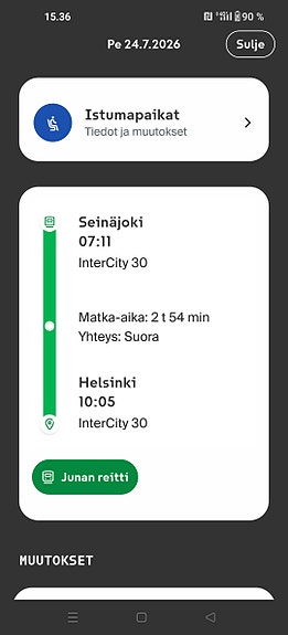 VR junaliput Seinäjoki–Helsinki–Seinäjoki