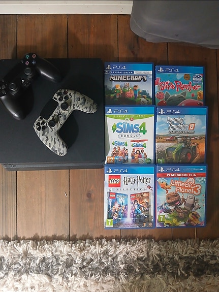 PlayStation 4 Slim 500GB + 2 ohjainta + 6 peliä