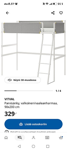 IKEA VITVAL parvisänky 90x200 valkoinen/vaaleanharmaa