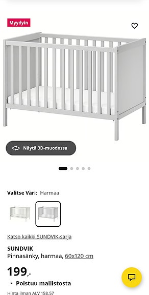 IKEA pinnasänky harmaa + patja 60x120 cm