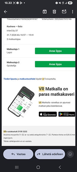 Junaliput Kauhava-Oulu