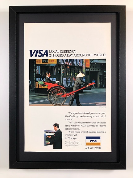Framed 1990 Vintage Visa Card Hong Kong Original Magazine Advertisement