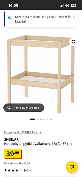 IKEA Sniglar hoitopöytä pyökki