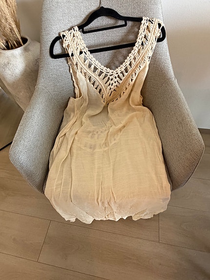 Beige Sheer Crochet Beach Cover-Up Dress