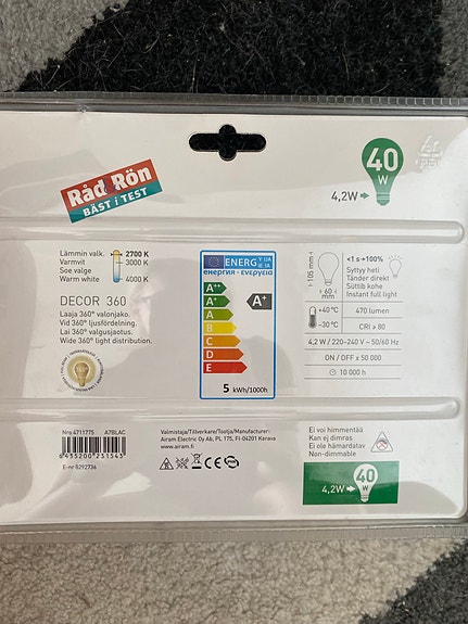 Airam LED Decor 360 E27 4,2W 470lm 3-pack kirkas