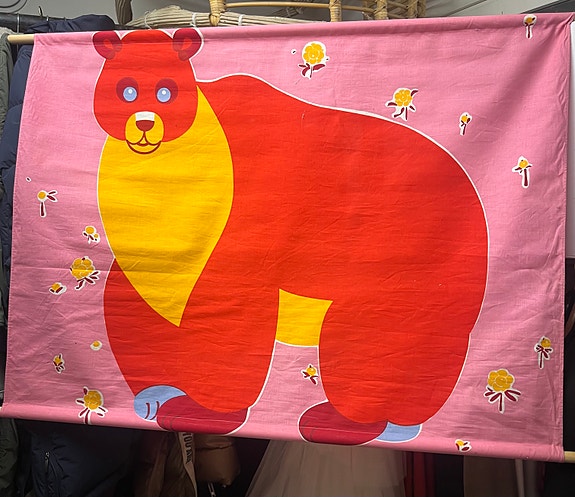 Marimekko lasten eläinkuviollinen kangas / verho pinkki keltainen