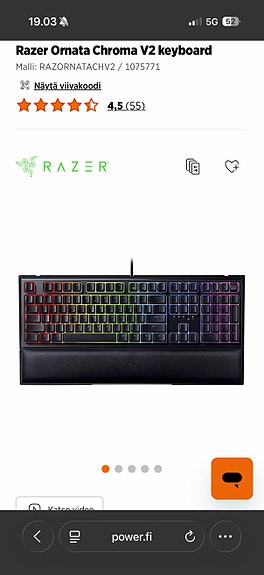 Razer pelinäppäimistö RGB-valaistuksella