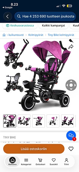 Lasten Kolmipyörä Tiny Bike 3in1 beige.