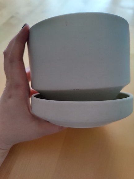 Arabia 70 luku ruukku aluslautasella valkoinen 13 cm