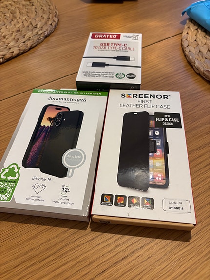 Apple iPhone 16 suojakuoret ja lompakkokotelo + USB-c johto