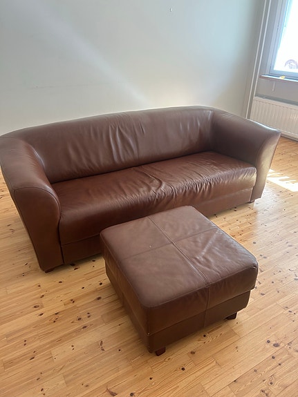 Isku nahkasohva ja rahi ruskea