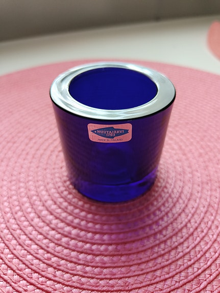 Iittala / Marimekko Kivi-tuikku, koboltinsininen (Nuutajärvi-tarralla)