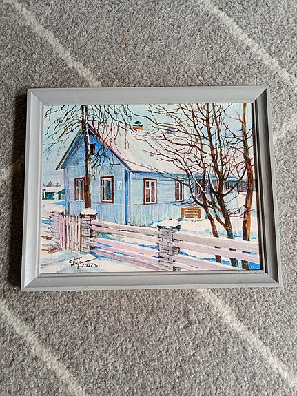 Talvimaisema-taulu kehystetty