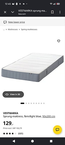 IKEA joustinpatja 80x200 cm harmaa-valkoinen