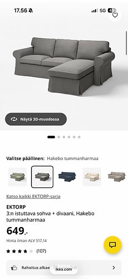 Ikea Ektorp 3:n istuttava divaanisohva