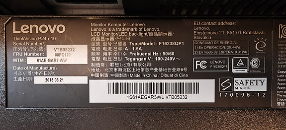Lenovo ThinkVision P24h-10 WQHD Näyttö