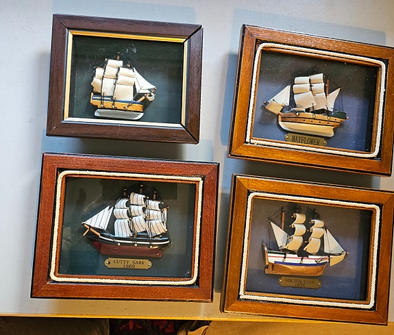 Purjelaiva taulut, 4 kpl, shadow box