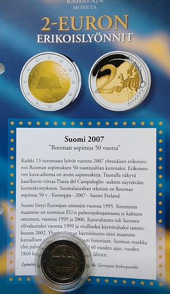 Suomi 2007 Rooman sopimus 50vuotta 2€ erikoislyönti