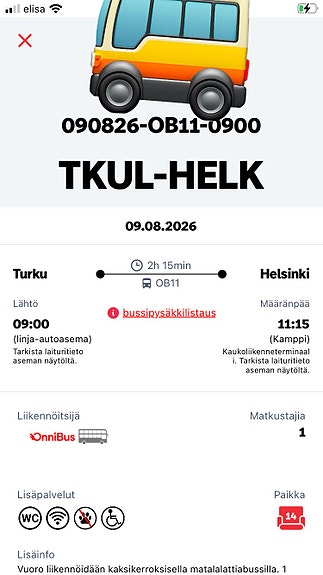 Turku–Helsinki su 9.8.2026 opiskelija