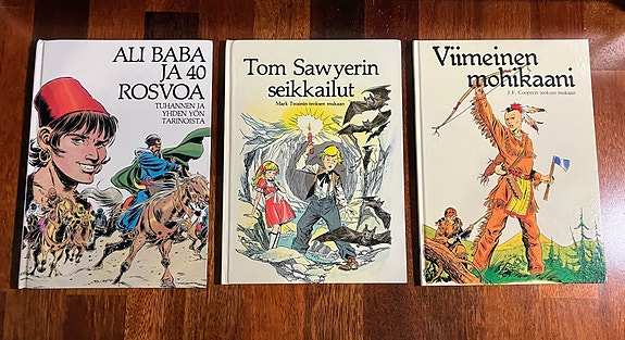 Seikkailukirja 3x mm Viimeinen Mohikaani + Tom Sawyerin seikkailut