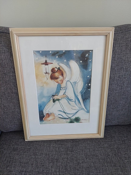 Minna Immosen maalaama taulu enkelistä kaunis taulu esim. lasten huoneeseen