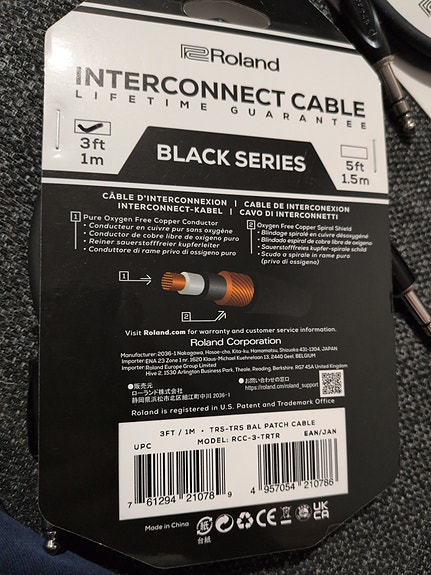 Roland black series 1Metrin trs-trs kaapelit 6,3mm 2kpl