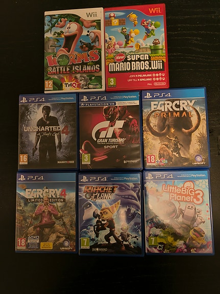Myydään peli pakettiMyydään peli paketti(kaksi Nintendo Wii ja kuusi PS4 peliä)