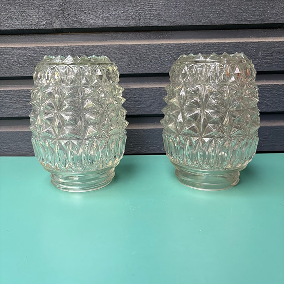 Vintage valaisimen lasikupu, kirkas, 2 kpl