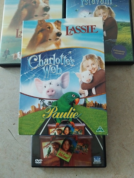 Lasten elokuvat DVD-paketti Lassie, Lotta ystäväni, Charlotte’s Web ja Paulie