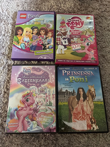 My Little Pony ja Lego Friends ja prinsessa-aiheiset DVD-elokuvat, 4 kpl