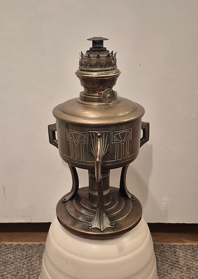 BRENNER Jugend öljylamppu art deco messinki lasi 30-luku
