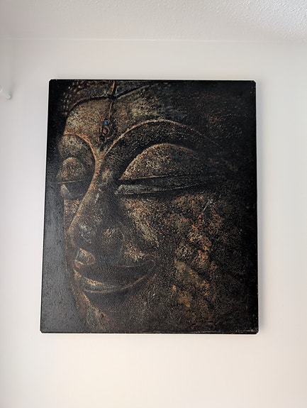 Upea käsinmaalattu musta-kultainen Buddha-taulu (61 x 51 cm)