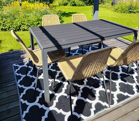 Parveke-/piharyhmä pöytä ja 5 tuolia