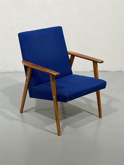 Vintage teak nojatuoli sininen