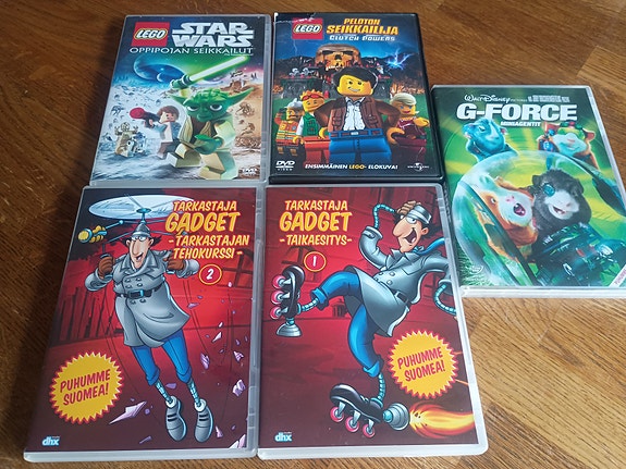 Lasten DVD-paketti: Lego Star Wars, Lego Elokuva, G-Force ja Tarkastaja Gadget