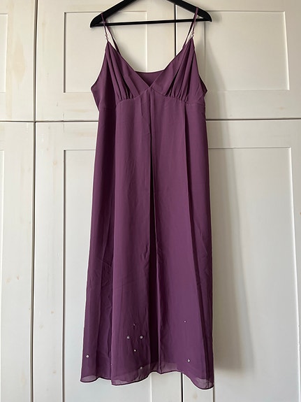 Vintage pitkä violetti luumunvärinen mekko koko M sifonki spagettiolkaimet Y2K