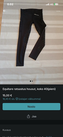 Ratsastusvaatteet ja -saappaat, koot 38–44,