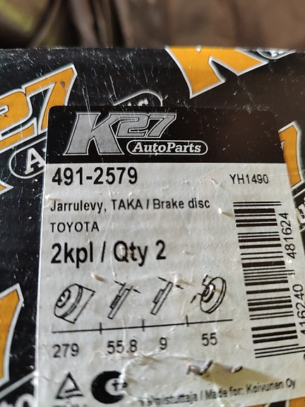 Toyota jarrulevyt etu ja taka K27 (2x2 kpl)