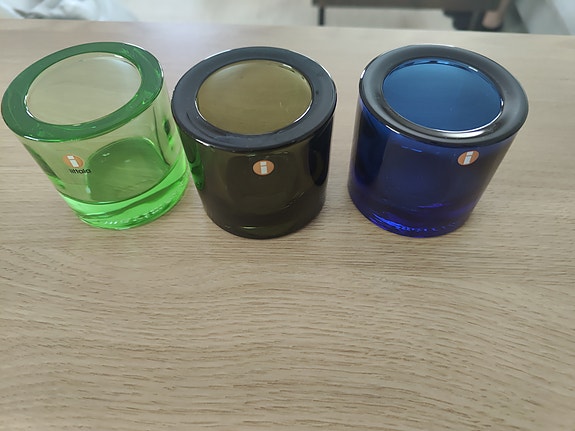 Iittala lasiset tuikkukipot (kivi-malli) vihreä, oliivi ja sininen