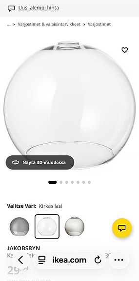 IKEA JAKOBSBYN lasinen lampunvarjostin kirkas
