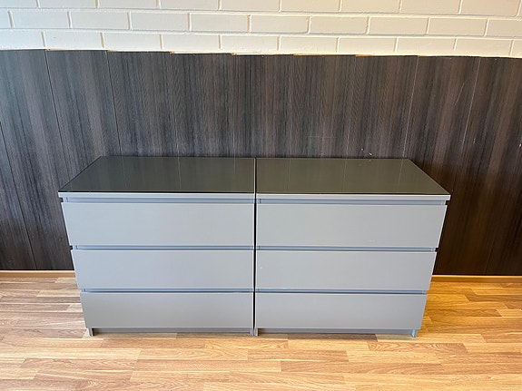 IKEA MALM Lipasto Lasileveyllä, 3 laatikkoa, valkoinen, 2 kpl