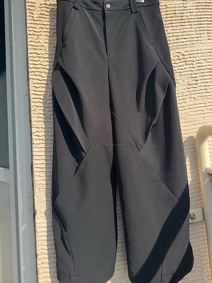 🏷️ Baovicto Avant-Garde Geometric Paneled Wide-Leg Trousers - Black
